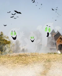 Glitzhome 40" H Halloween Metal Mesh Glow in Dark Ghost Family Yard Stake, Set of 3