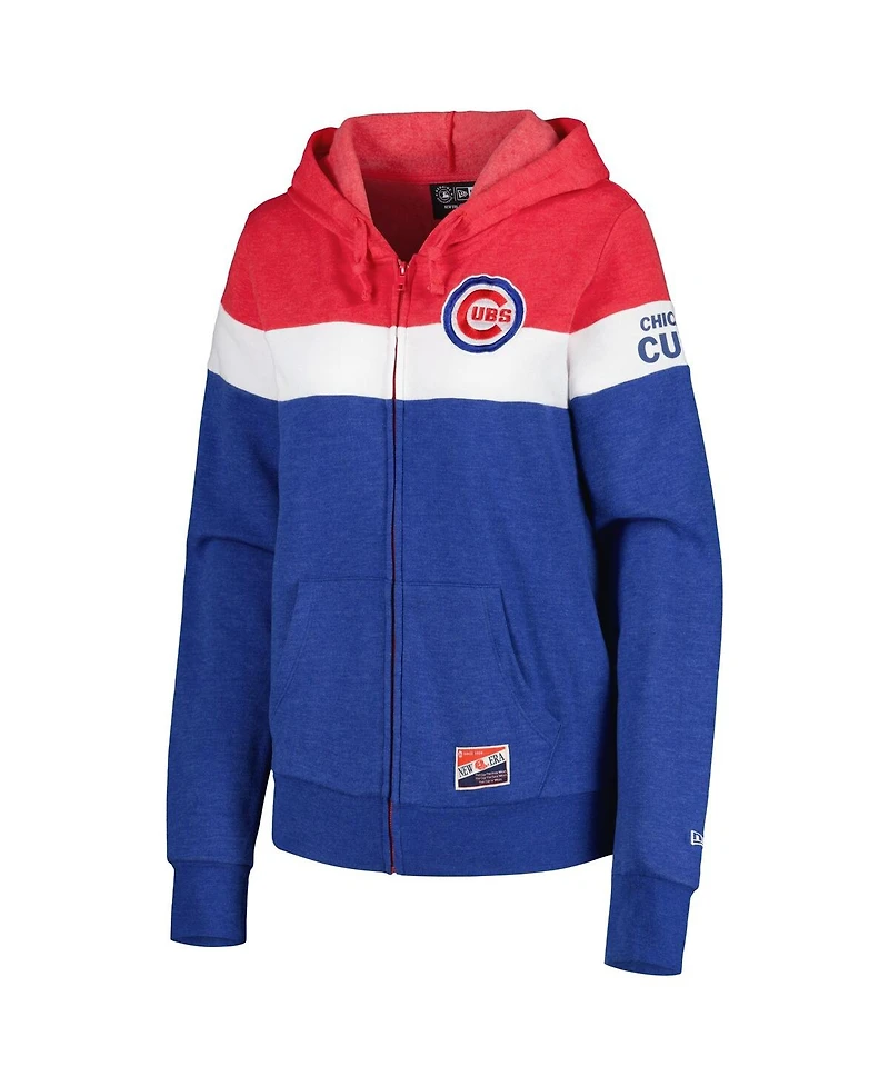 Women's New Era Heather Royal Chicago Cubs Colorblock Full-Zip Hoodie Jacket