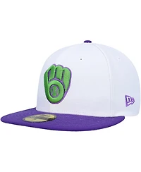 Men's New Era White Milwaukee Brewers 50th Anniversary Side Patch 59FIFTY Fitted Hat