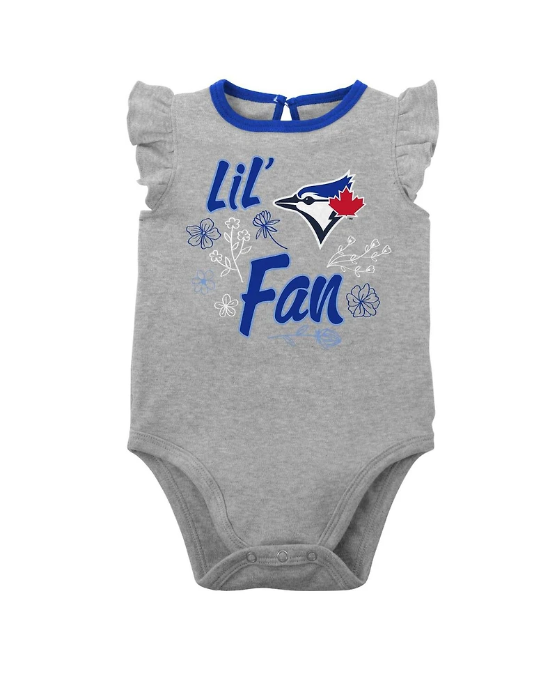 Newborn and Infant Boys Girls Royal, Heather Gray Toronto Blue Jays Little Fan Two-Pack Bodysuit Set