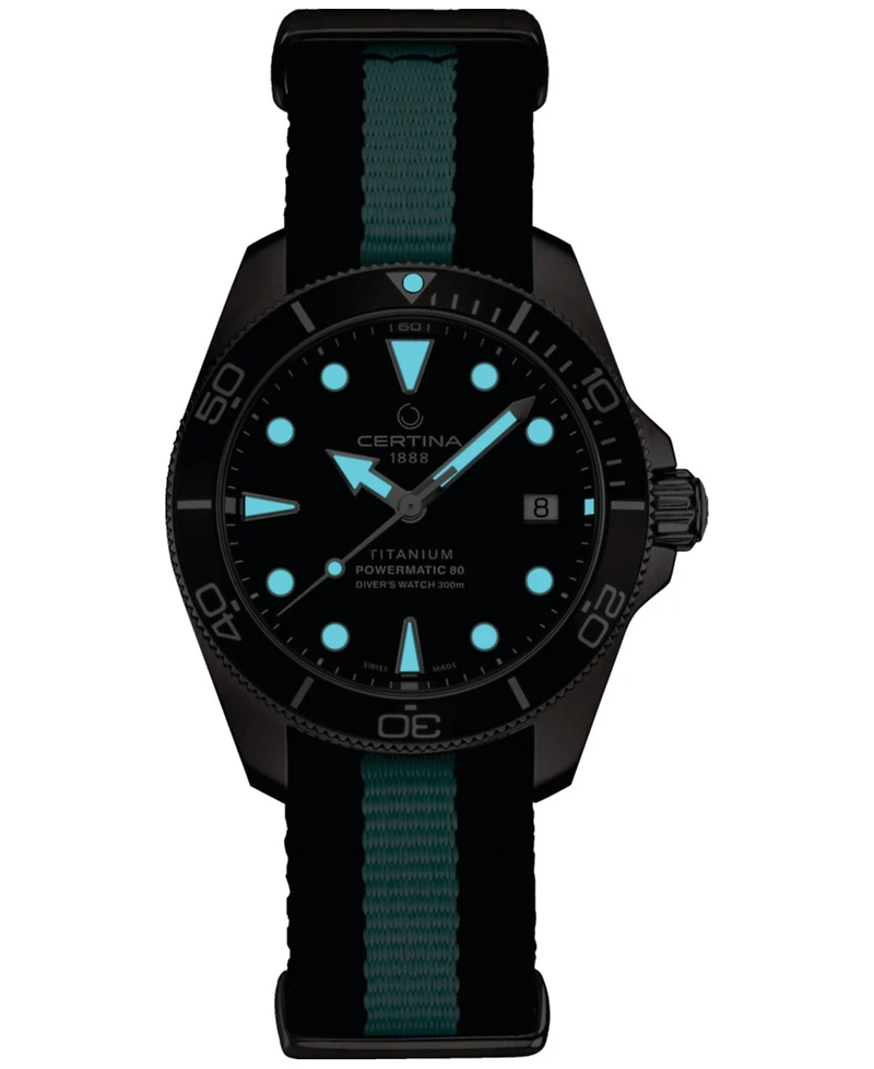 Certina Women's Swiss Automatic Ds Action Diver Black & Blue Stripe Synthetic Strap Watch 38mm