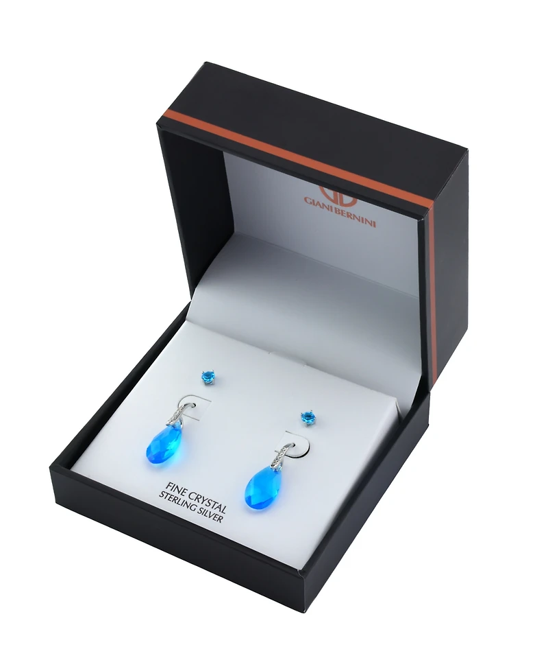 Gianni Bernini 2-Pair Crystal Teardrop Stud Earrings Set (1.34 ct. t.w.) Sterling Silver