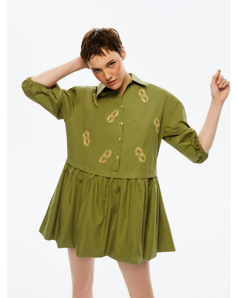 Nocturne Women's Embroidered Balloon Sleeve Dress