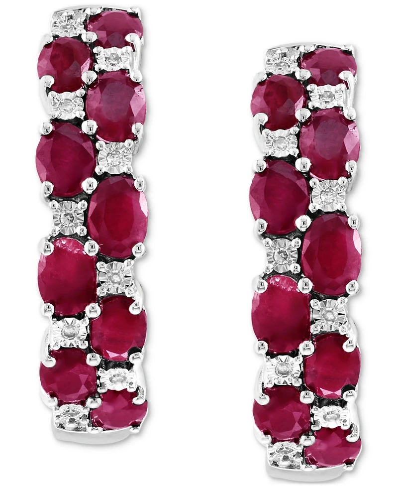 Effy Emerald & Diamond Small Earrings in Sterling Silver (Also available in Sapphire and Ruby)