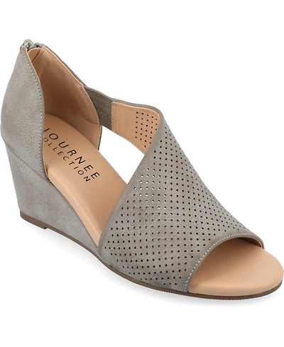 Journee Collection Women's Aretha Perforated Peep Toe Wedge Sandals