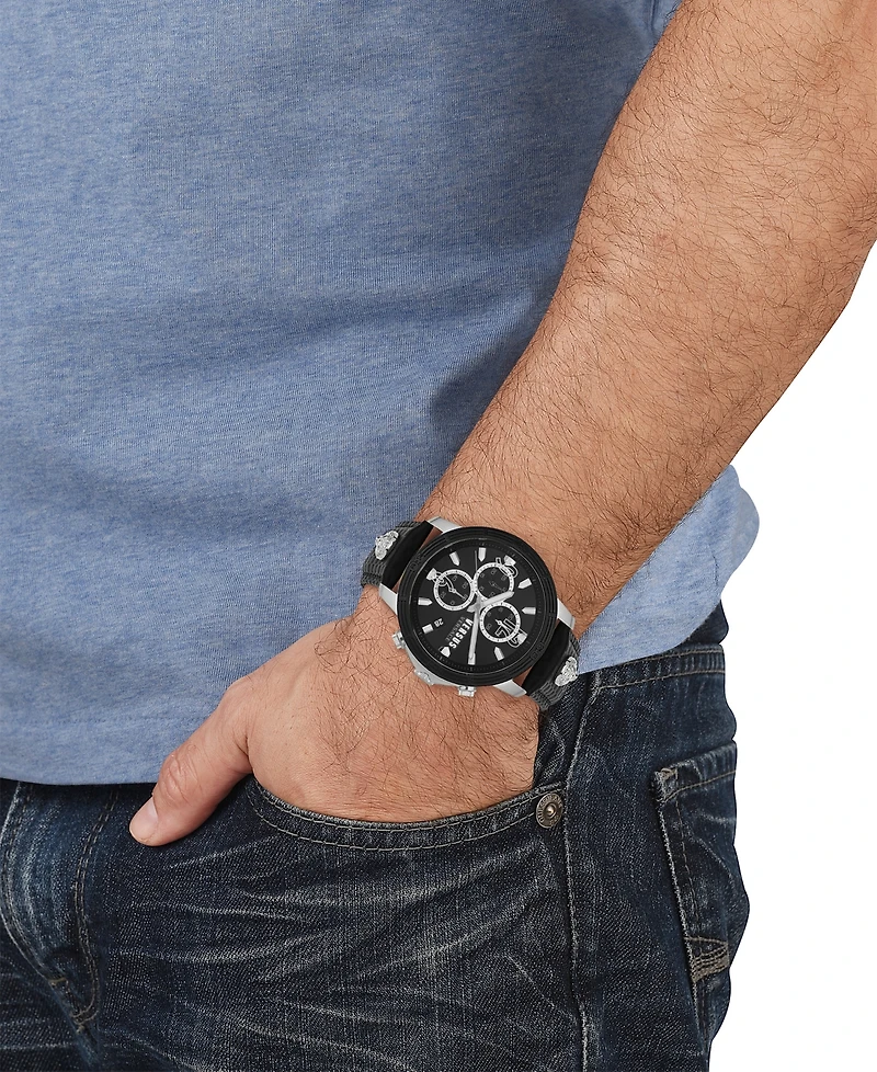 Versus Versace Men's Chronograph Quartz Bicocca Black Textured Leather Strap 46mm
