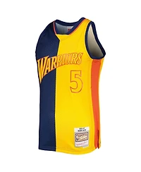 Men's Mitchell & Ness Baron Davis Navy, Gold Golden State Warriors Hardwood Classics 2006-07 Split Swingman Jersey