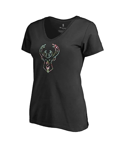 Women's Fanatics Black Milwaukee Bucks Lovely V-Neck T-shirt