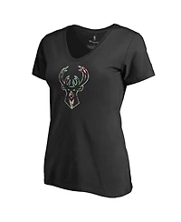 Women's Fanatics Black Milwaukee Bucks Lovely V-Neck T-shirt