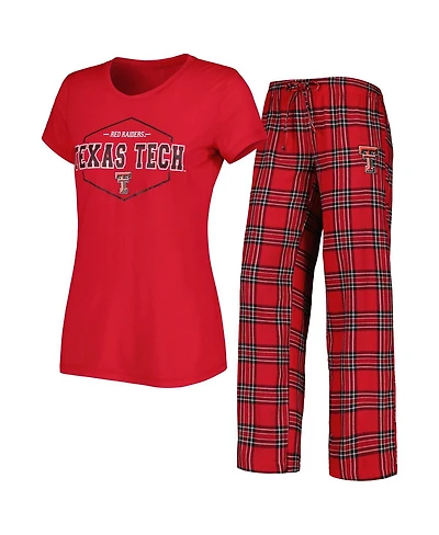 Women's Concepts Sport Red and Black Texas Tech Red Raiders Badge T-shirt and Flannel Pants Sleep Set