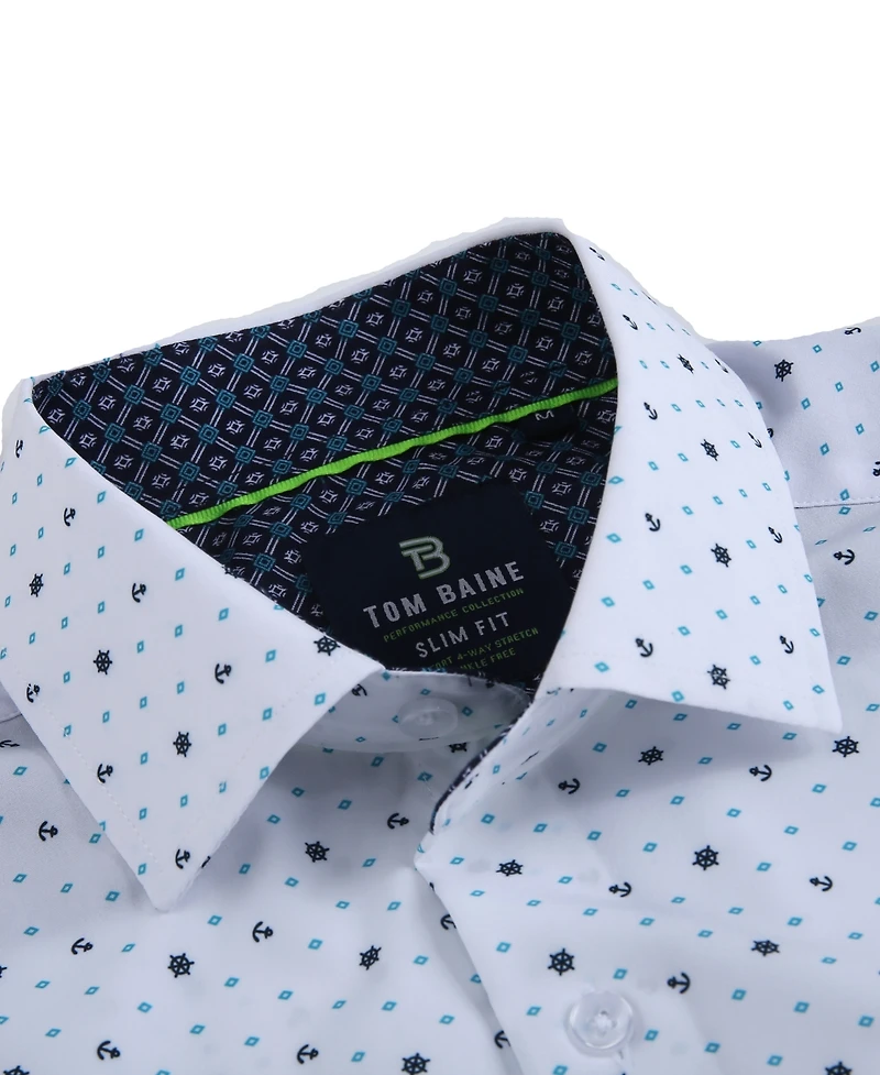 Tom Baine Men's Slim Fit Short Sleeve Performance Stretch Button Down Dress Shirt