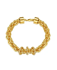 14k Yellow Gold Plated with Cubic Zirconia Triple Circle Round Woven Braided Link Chain Bracelet