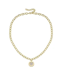 14k Gold Plated with Cubic Zirconia Heart Medallion Pendant Curb chain Adjustable Necklace