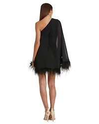 Mac Duggal Women's One Shoulder Trapeze Dress with Feather Trim