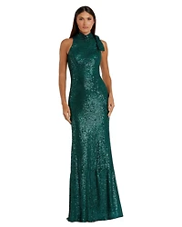 Mac Duggal Women's Ieena Sequined Soft Tie Halter Neck Column Gown