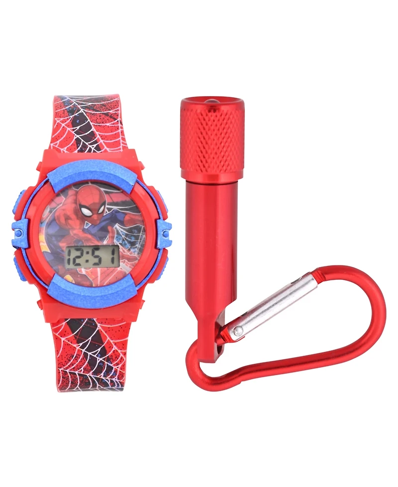 Accutime Kids Marvel Spiderman Red Silicone Strap Watch and Flashlight 39mm Set