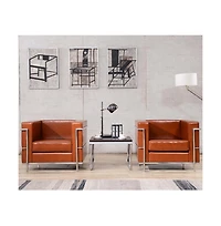 Contemporary Leathersoft Chair With Double Bar Encasing Frame