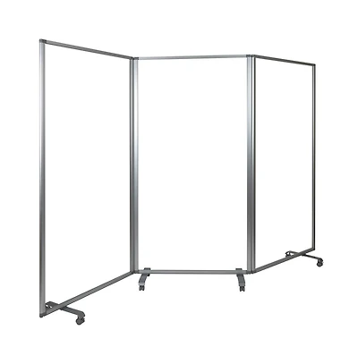 Emma+Oliver Transparent Acrylic Mobile Partition With Lockable Casters