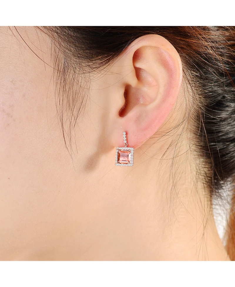 18K Rose Gold Overlay Square Champagne Cubic Zirconia Earrings