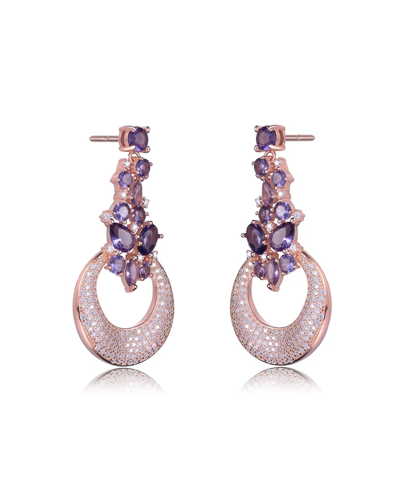 Sterling Silver Open Circle Drop Cubic Zirconia Dangle Earrings