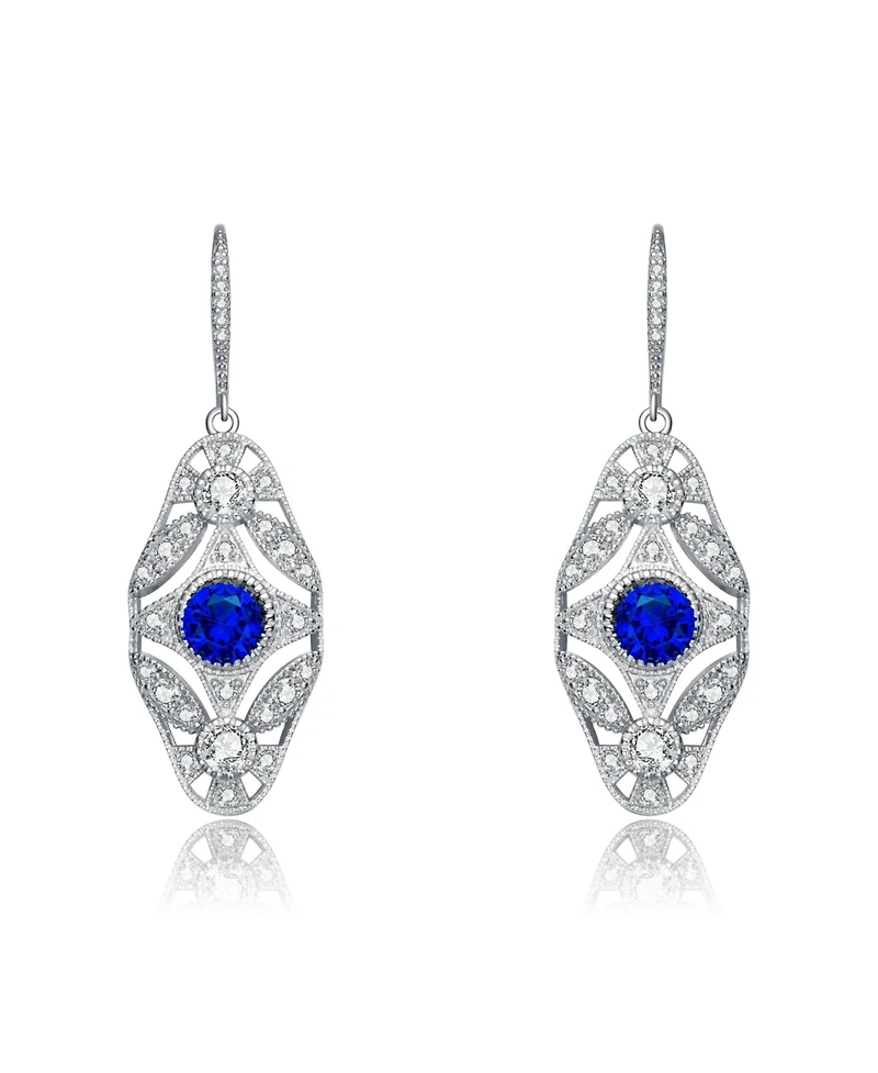 Sterling Silver with White Gold Plated Round Cubic Zirconia Wreath Leverback Earrings