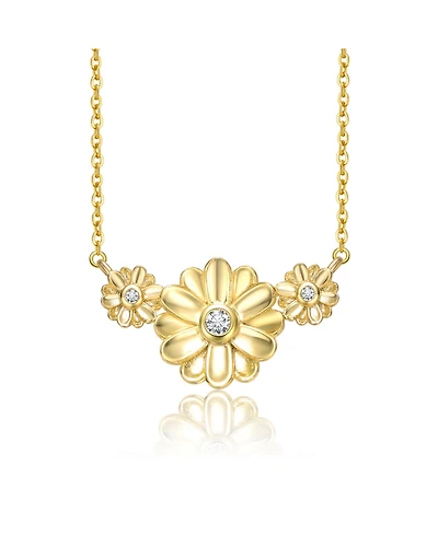 Young Adults/Teens 14k Yellow Gold Plated with -Like Cubic Zirconia Triple Daisy Flower Chevron Pendant Necklace