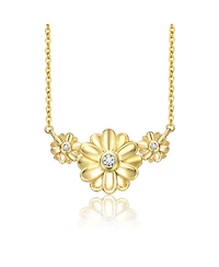 Young Adults/Teens 14k Yellow Gold Plated with -Like Cubic Zirconia Triple Daisy Flower Chevron Pendant Necklace