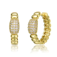 14k Yellow Gold Plated with Cubic Zirconia Scalloped Hoop Earrings