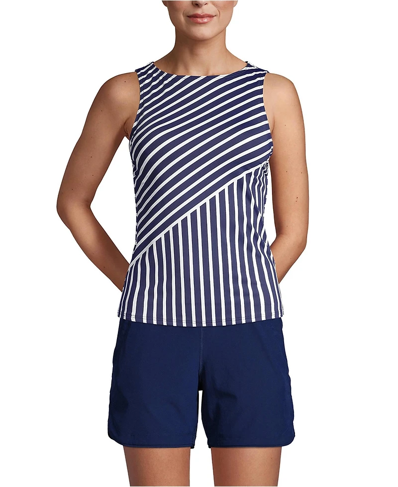 Lands' End Women's D-Cup Chlorine Resistant High Neck Upf 50 Modest Tankini Swimsuit Top