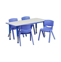 Emma+Oliver 23.625"W X 47.25"L Rectangular Plastic Height Adjustable Activity Table Set With 4 Chairs