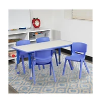 Emma+Oliver 23.625"W X 47.25"L Rectangular Plastic Height Adjustable Activity Table Set With 4 Chairs