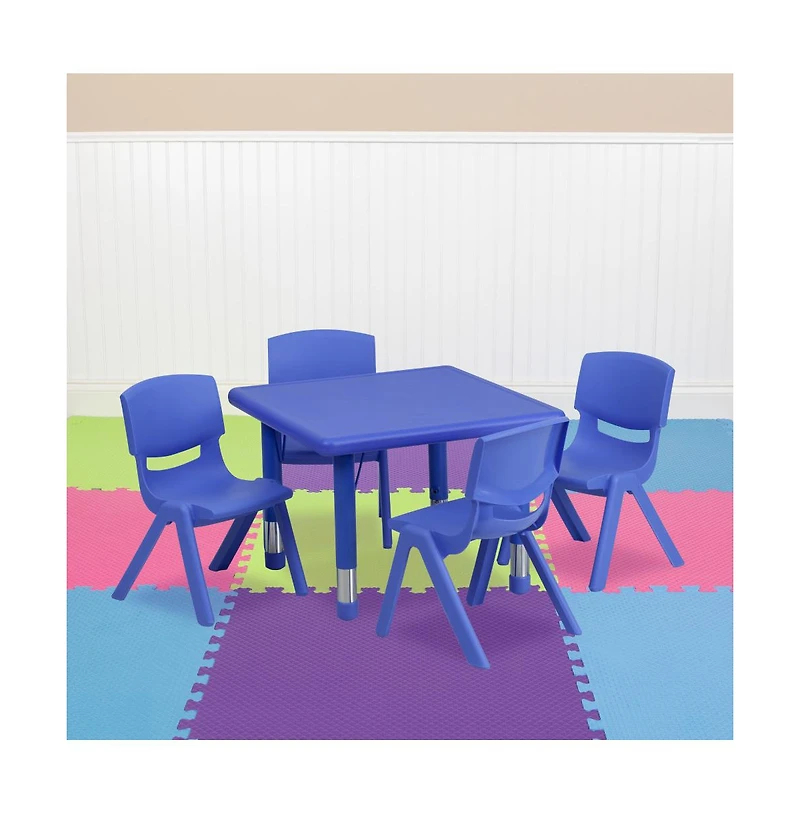 Emma+Oliver 24" Square Plastic Height Adjustable Activity Table Set With 4 Chairs