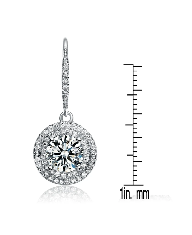 Sterling Silver Cubic Zirconia White Gold Plated Circle Drop Earrings