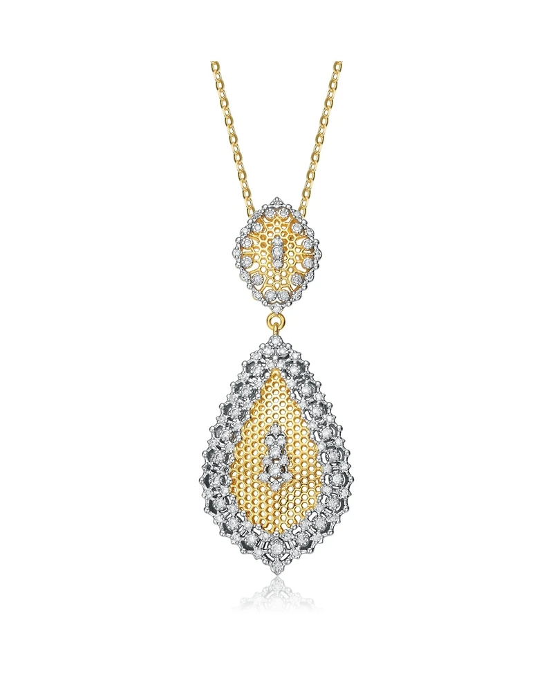 White Gold and 14K Gold Plated Cubic Zirconia Paved Teardrop Pendant Necklace