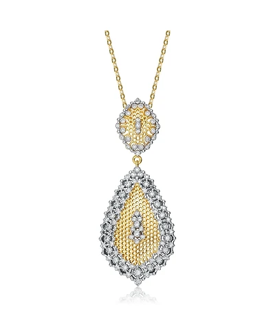 White Gold and 14K Gold Plated Cubic Zirconia Paved Teardrop Pendant Necklace