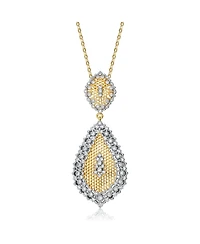 White Gold and 14K Gold Plated Cubic Zirconia Paved Teardrop Pendant Necklace