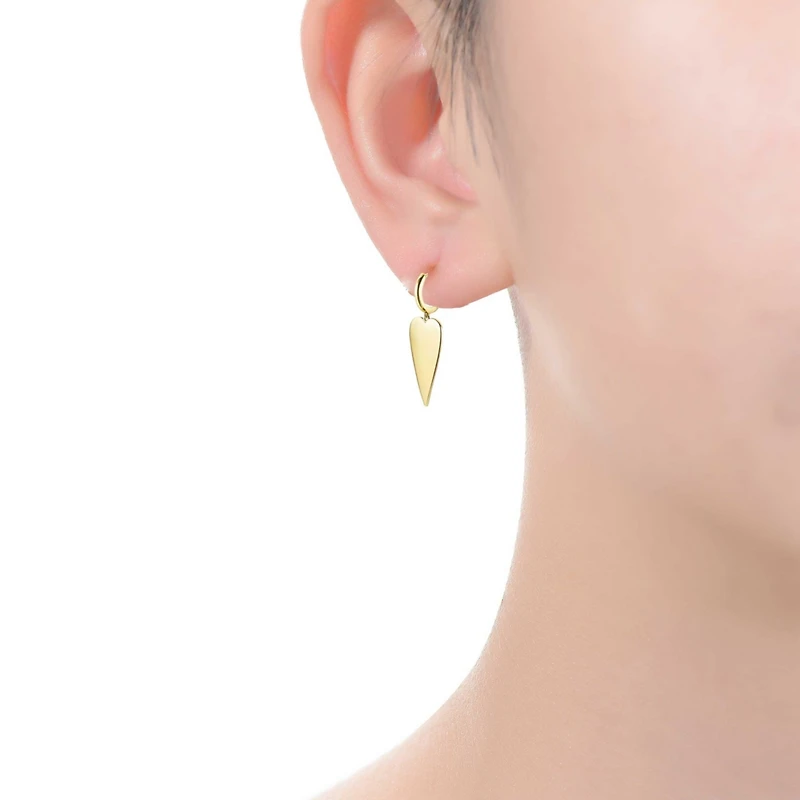14k Gold Plated Elongated Heart Charm Dangle Mini Hoop Earrings