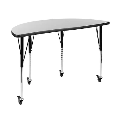 Emma+Oliver Mobile 47.5" Half Circle Wave Flexible Collaborative Adjustable Height Activity Table