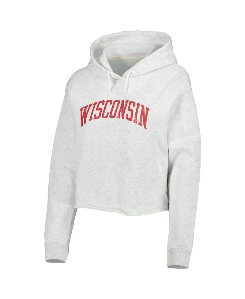 Women's League Collegiate Wear Ash Wisconsin Badgers 2-Hit 1636 Cropped Pullover Hoodie