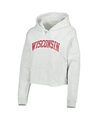 Women's League Collegiate Wear Ash Wisconsin Badgers 2-Hit 1636 Cropped Pullover Hoodie