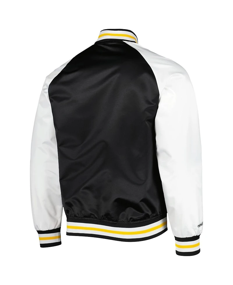 Men's Mitchell & Ness Black, White Pittsburgh Penguins Primetime Raglan Satin Full-Snap Jacket