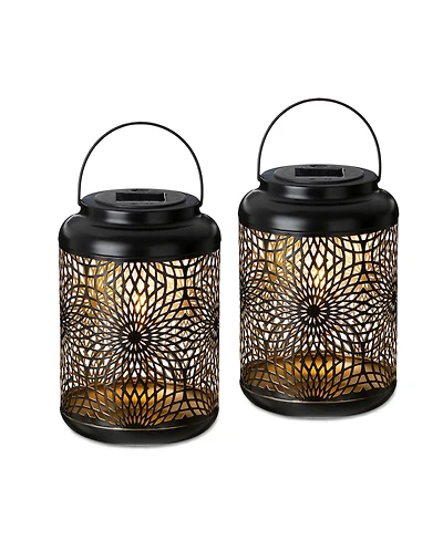 Glitzhome 8.75" H Metal Cutout Solar Powered Outdoor Hanging Lantern with Edison Bulb, Set of 2 Dnu