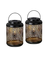 Glitzhome 8.75" H Metal Cutout Solar Powered Outdoor Hanging Lantern with Edison Bulb, Set of 2 Dnu