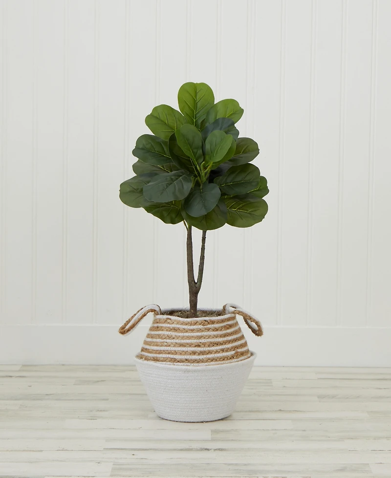 Artificial Fiddle 3' Leaf Fig Tree with Handmade Cotton Jute Woven Basket Diy Kit