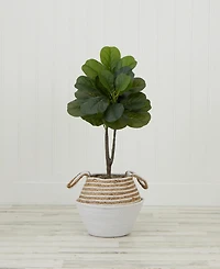 Artificial Fiddle 3' Leaf Fig Tree with Handmade Cotton Jute Woven Basket Diy Kit