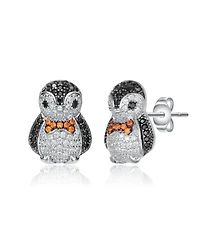 Sterling Silver with White Gold Plated and Multi Colored Cubic Zirconia Stud Earrings