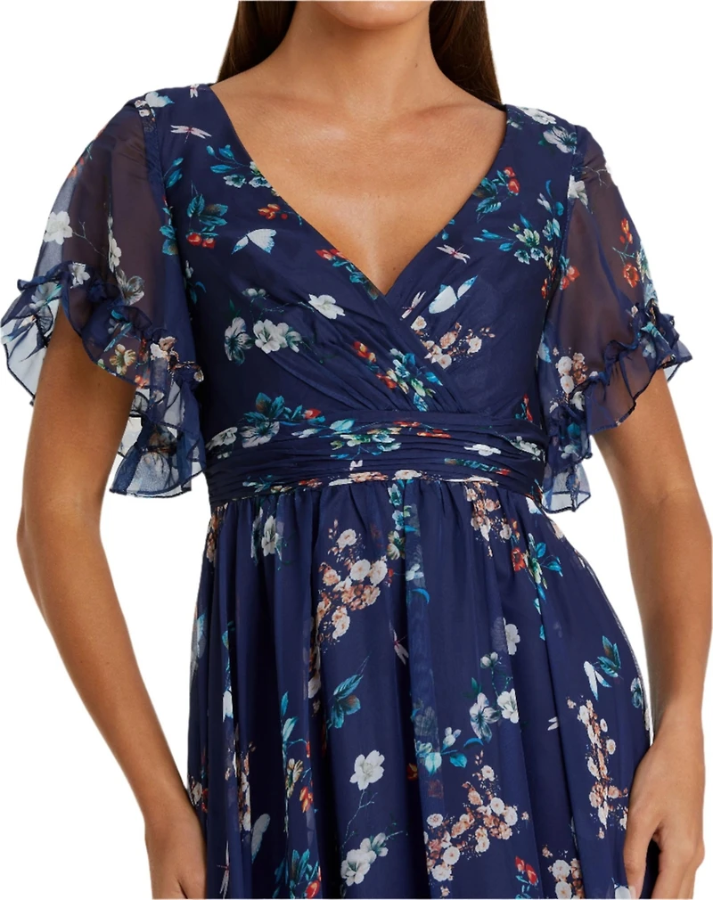 Mac Duggal Women's Ieena Flounce Sleeve Floral Maxi Dress