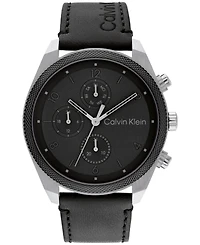 Calvin Klein Men's Multifunction Black Leather Strap Watch 44mm