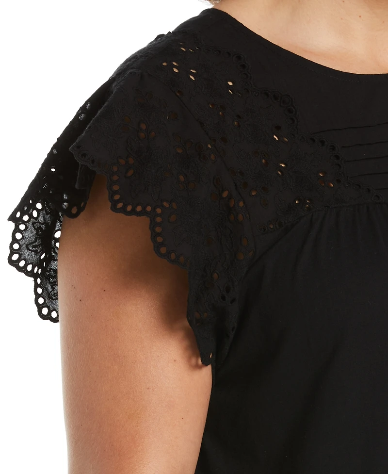 Ella Rafaella Plus Knit Eyelet Short Sleeve Tee Shirt Dress