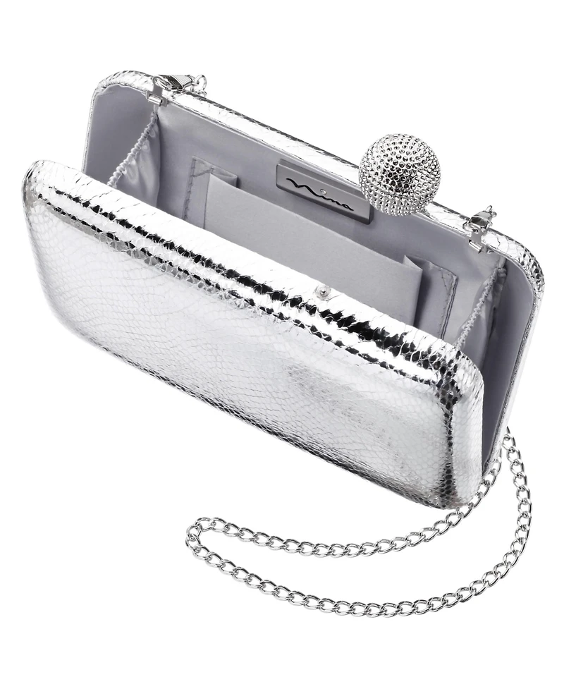 Nina Embossed Snake Minaudiere with Crystal Clasp